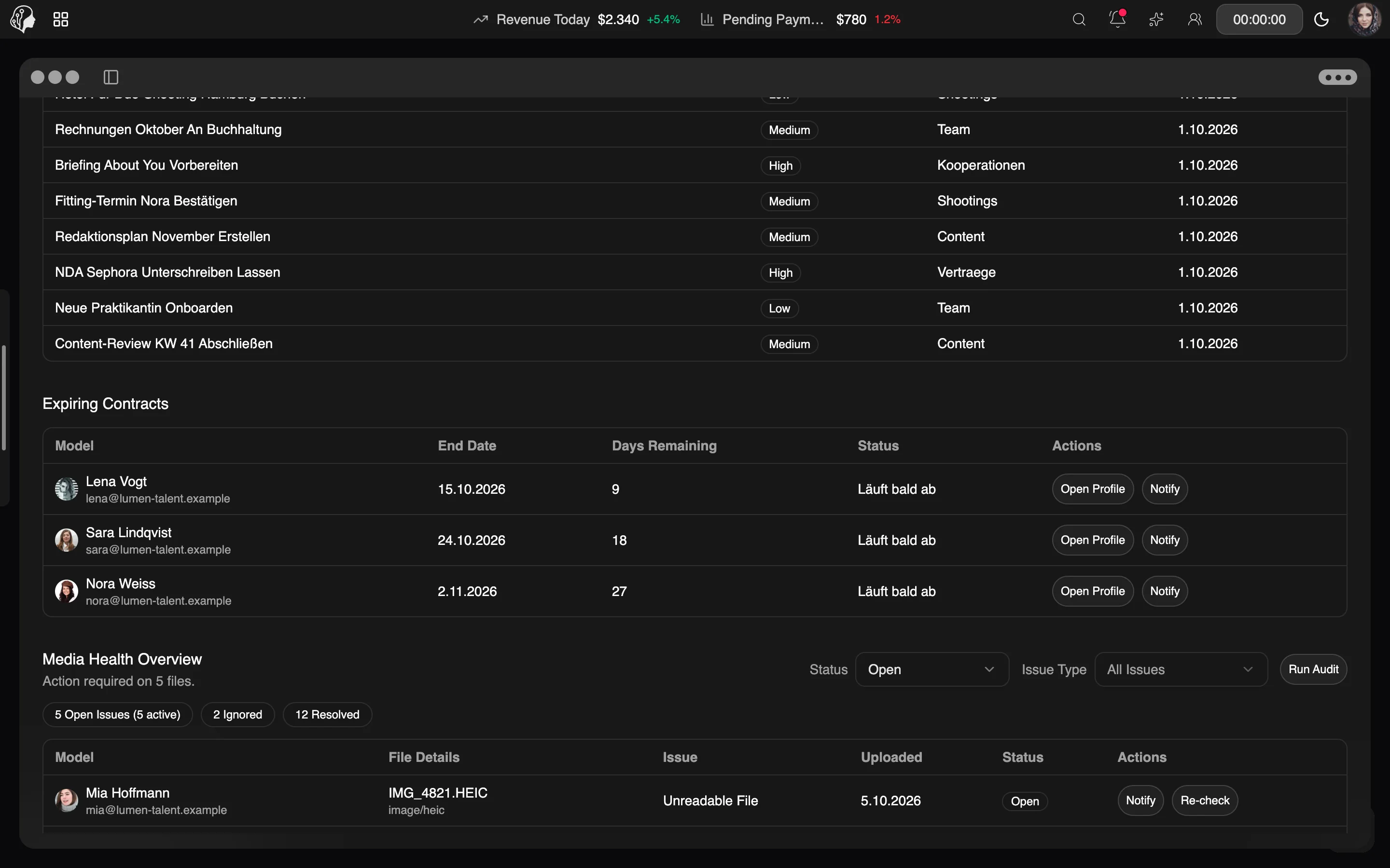 ModelSuite Trouble Center – weitere Ansicht